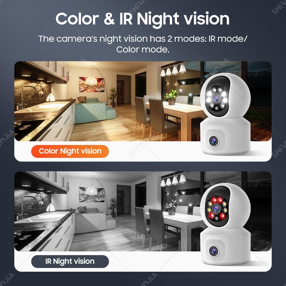 SHIWOJIA 2K 4MP Cámara de vigilancia WiFi interior, PTZ 360° Cámara con lente doble, visión nocturna inteligente, detección de persona y seguimiento automático, audio bidireccional