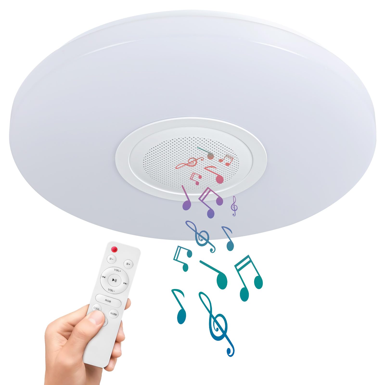 ASALL LED Ceiling Light Fixture,with Bluetooth Speaker,15.15 Inch 40W, 2700K-6500K Dimmable Music Lamp,RGB Color Changing Light with Remote Control,for bedrooms, Living Rooms,-ASALL001-40