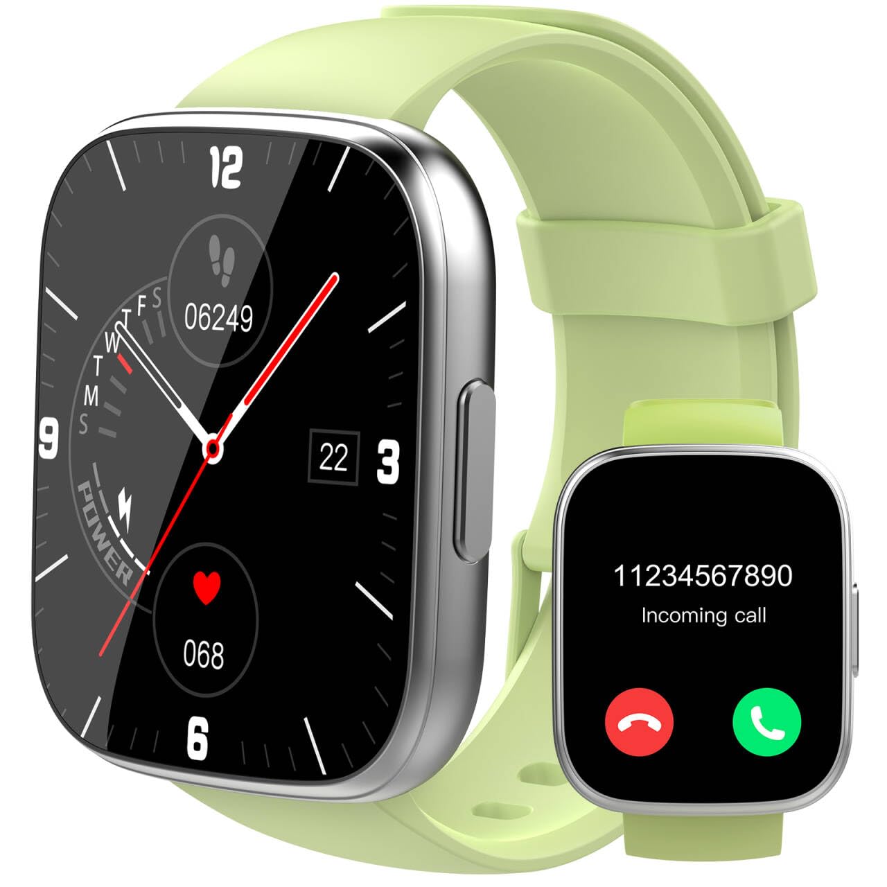 Puqo Montre Connectée Homme Femme, 1.95" Smartwatch avec Appel Bluetooth, 100+ Modes Sportifs, Montre Intelligente avec Podometre/Sommeil/Cardiofrequencemetre, Vert