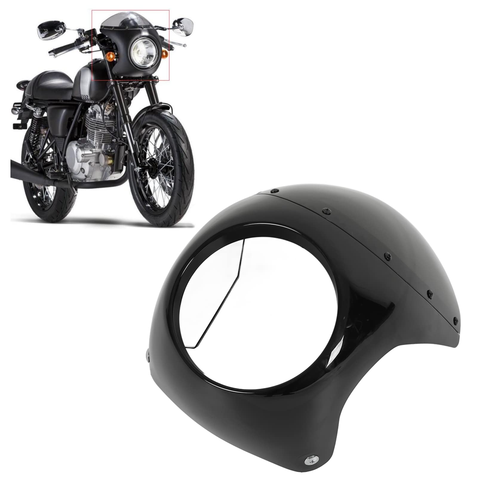 Carenado de Faro de Motocicleta, Carenado de Faro de Motocicleta de 7 Pulgadas, Superficie Lisa, Resistente Al Envejecimiento, Universal para Faros Redondos de Motocicleta (Negro brillante)