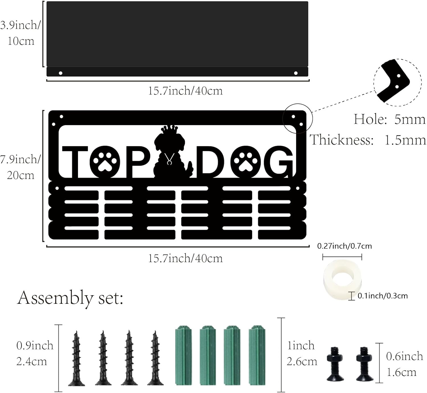 CREATCABIN Top Dog Medal Trophy Display Shelf Medal Hanger Display Shelf with 16 Hooks Stand Sports Wall Mount Hold Trophy Holder Medal Organizer Rack for Gymnastics Running Awards 15.7x7.9x10Inch