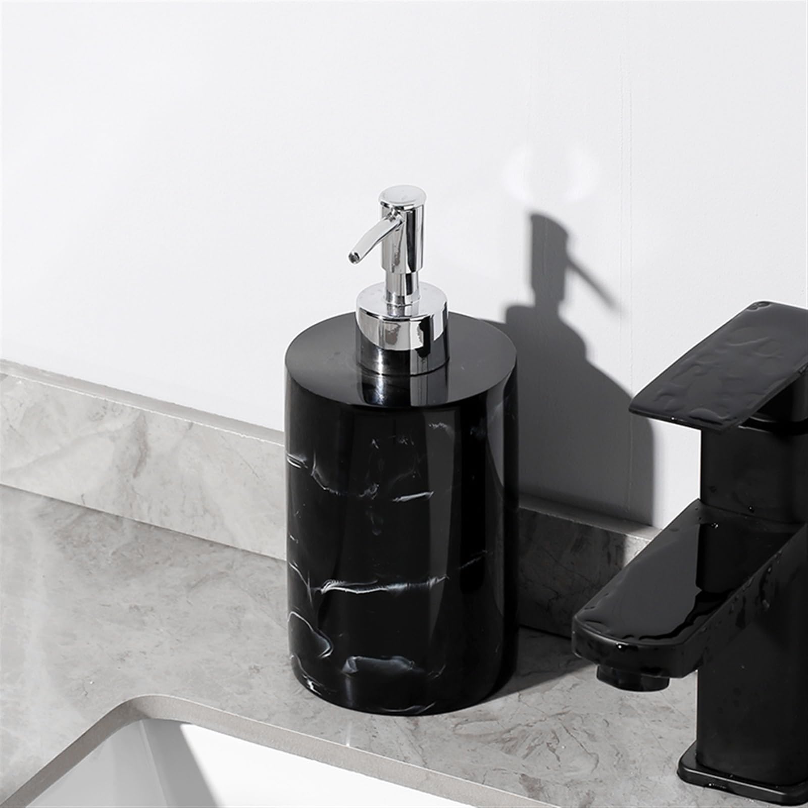 Genérico Hermoso dispensador de jabón con Cabezal de Bomba Plateado para Mano y Plato para encimera de baño, Fregadero de Cocina, decoración de baño (Negro) (Negro)