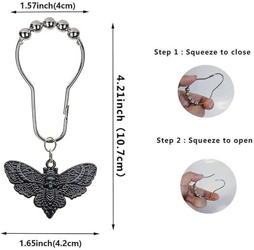 Miniatura 2 de Anillos de cortina de ducha con cabeza de muerte de calavera de Hawkmoth, 12 piezas de polilla muerta con cara de calavera para Halloween, anillos