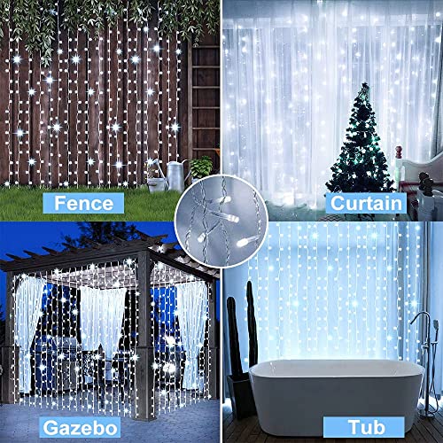 Solar Curtain Lights Outdoor Garden 300 Led Fairy String Lights 8 Modes Remote Control Waterproof Solar Waterfall Lights For Gazebo Patio Party Home Festival Wedding Wall Christmas Decorations(White) #TOP1
