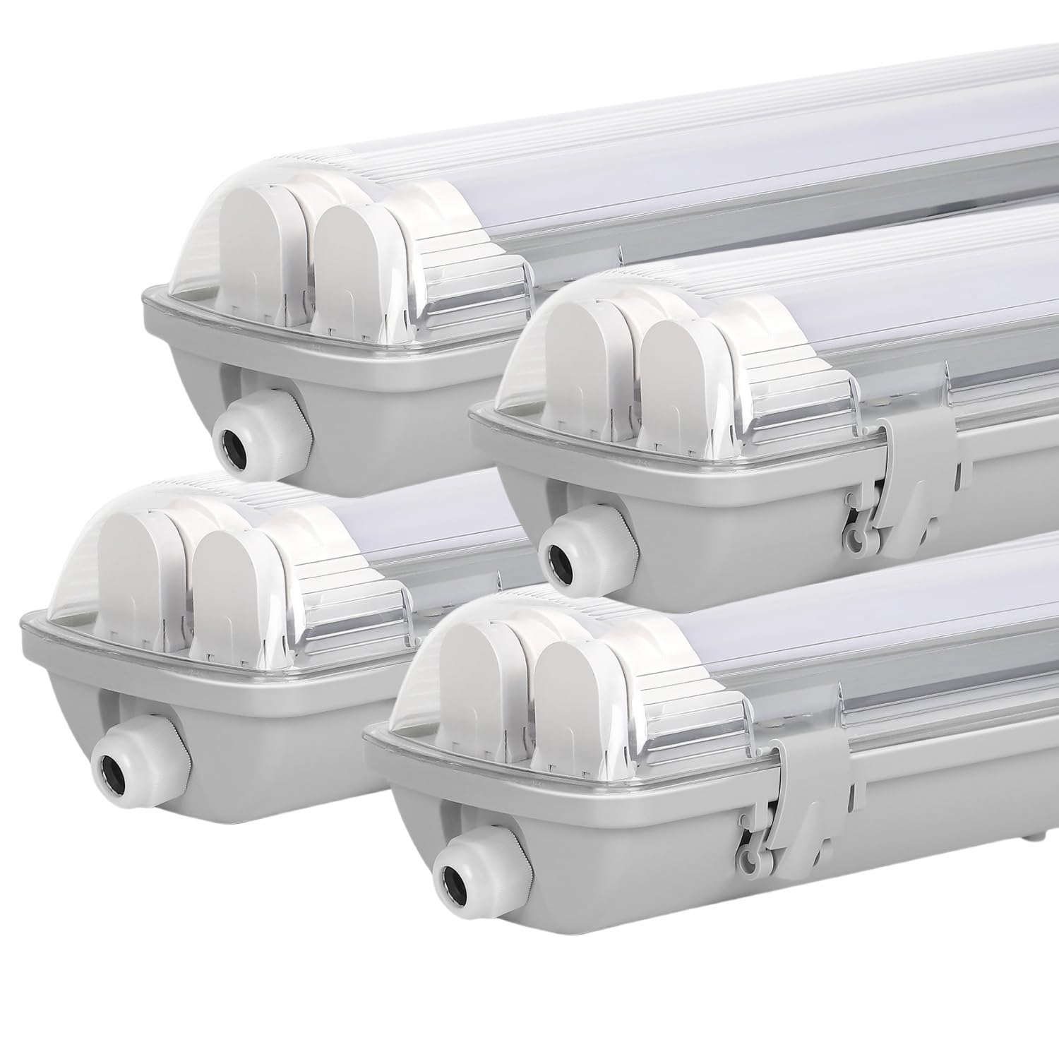4er Set 120cm LED Feuchtraumleuchte 2-flammig, IP65 Wannenleuchte inkl. 2x18W T8 Röhren (3600lm), 4000K NW, Industrieleuchte für Garage & Werkstatt