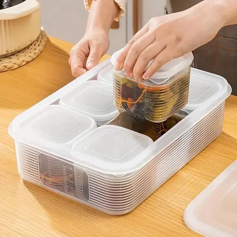 Image of TASMAX Fridge Storage Boxes, Plastic Fridge Containers, Fridge Accessories Items, (detachable bins 6 GRIS with lid PACK 2)