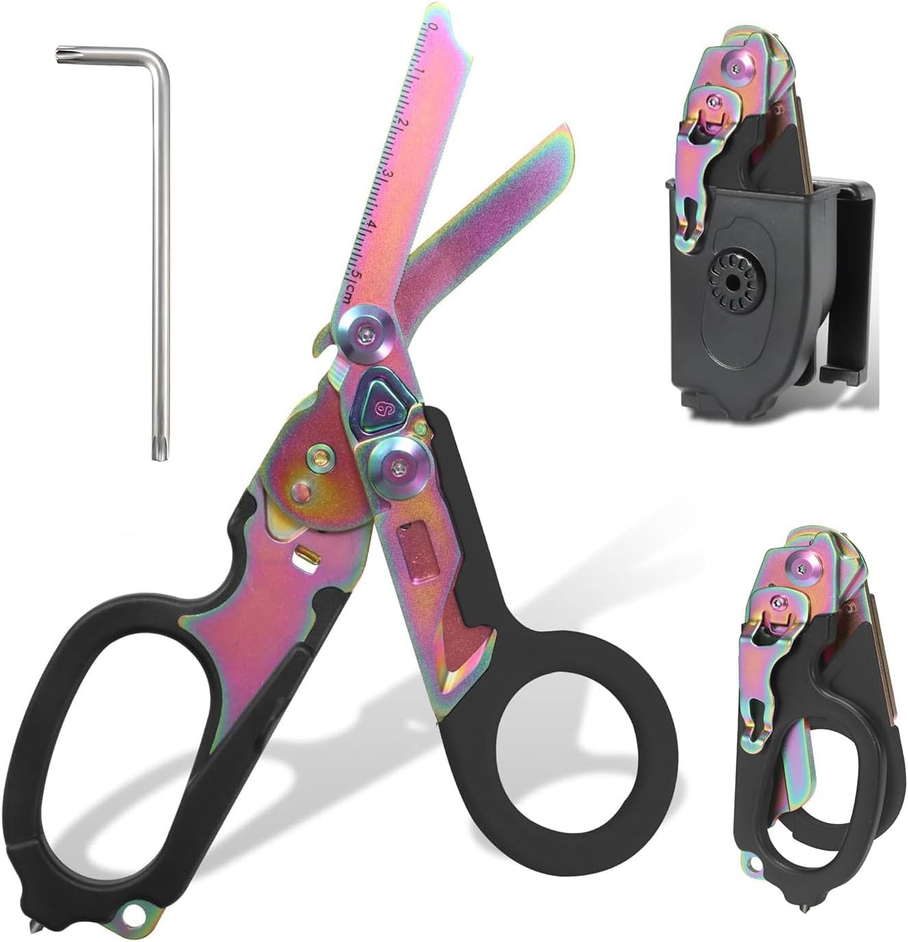 6 in 1 Multifunctional Combination Tool, Folding Retractable Emergency Shears, Outdoor Camping Tools, Seat Belt Cutter, Oxygen Cylinder Wrench, Complimentary Adjustable Wrench