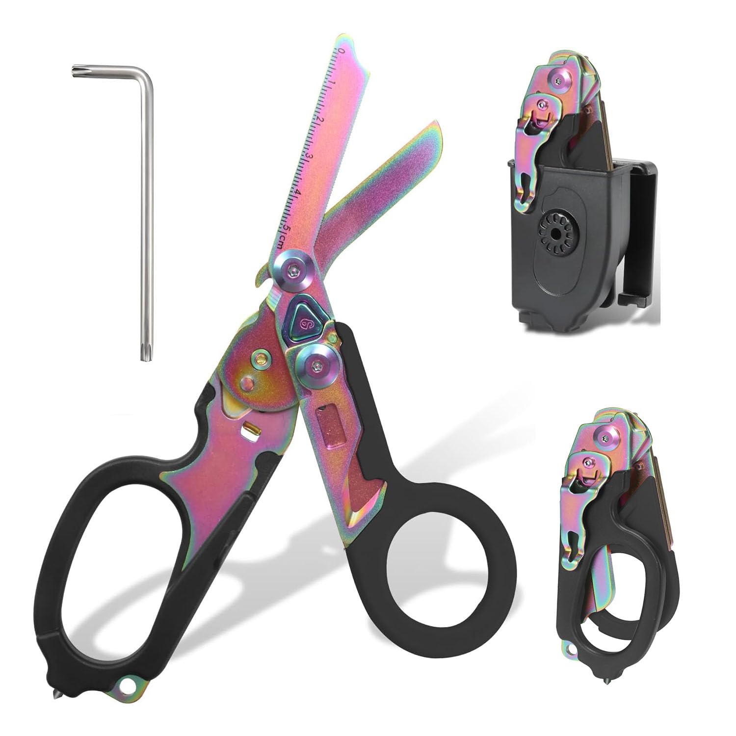 6 in 1 Multifunctional Combination Tool, Folding Retractable Emergency Shears, Outdoor Camping Tools, Seat Belt Cutter, Oxygen Cylinder Wrench,