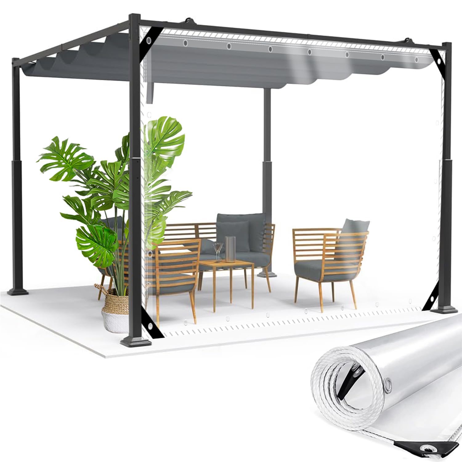 Bâche Transparente avec Oeillet,400 g/m² Lourd Bâche de Protection 0.35mm,2x2.5m Panneaux Latéraux Imperméable pour Couverture Meubles de Jardin,Pergola,Cabanon,Porche,Bassin