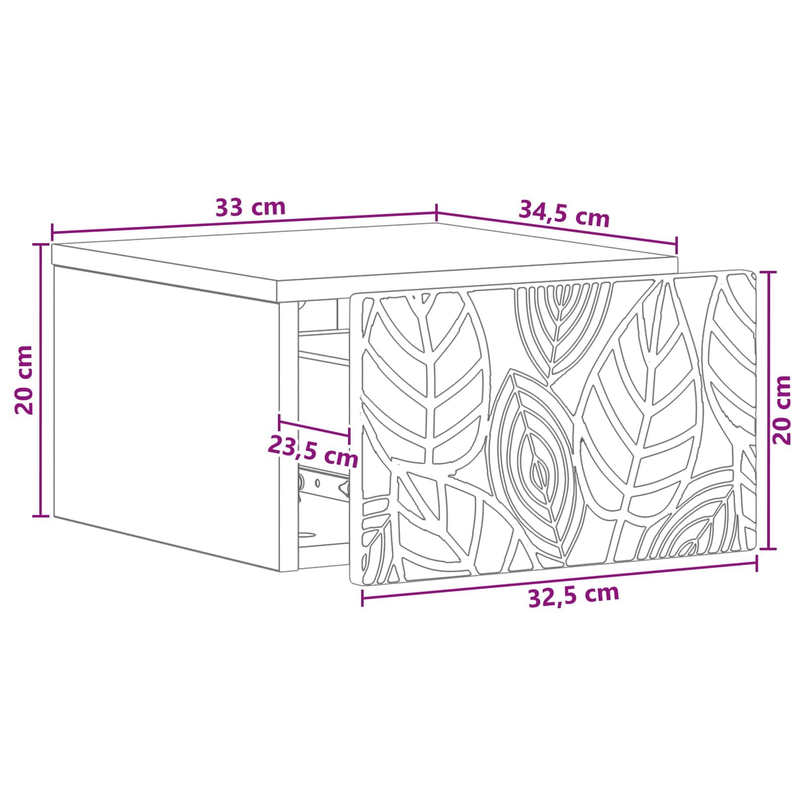 Genérico Mesa auxiliar de pared, 34,5 x 33 x 20 cm, color gris | Con cajón de madera de ingeniería, montaje en pared, para sala de estar o dormitorio, fácil mantenimiento