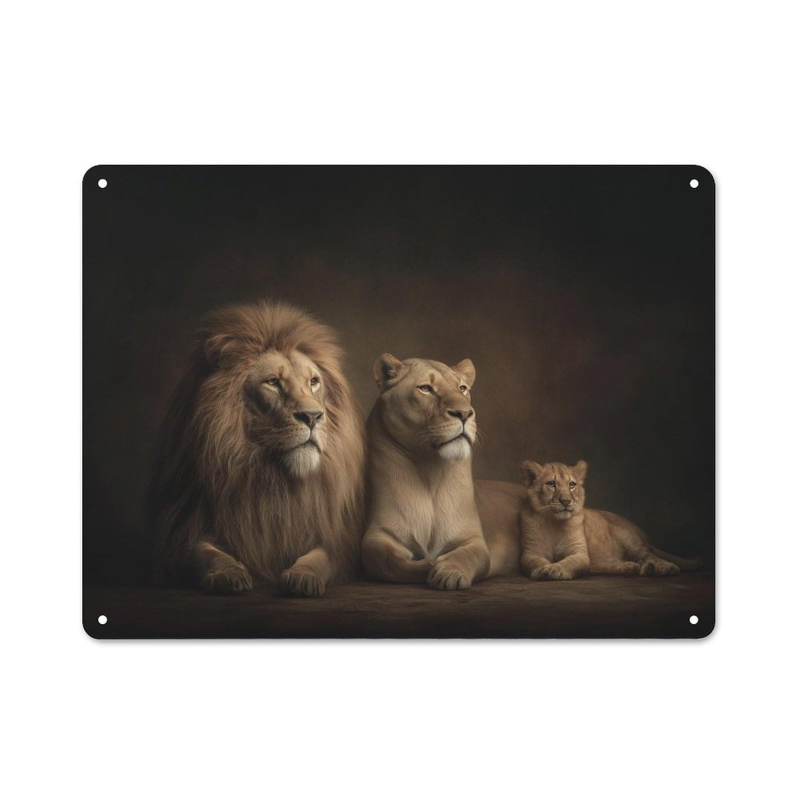 Junmoney Lion Family Portrait Industrial Decorative Metal Plaque 30X40cm Featuring Urban Room Decor For Flat, Bar, Studio Or Gallery Wall