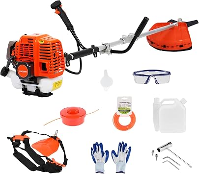 52CC 2-Stroke Weed Wacker Gas Powered, 7.8 Inch 2 in 1 String Trimmer/Edger with Glasses, Rubber Handle & Shoulder Strap, Gas Weed Eater for Yard, Garden, Lawn and Park Orange