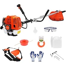 Gas Weed Wacker, 52cc 2-Stroke Weed Eater Gas Powered, Upgraded 2 in 1 String/Grass Trimmer with 10" Brush Cutter, Bounce-back Start, Multi-Functional Trimming Tool for Garden, Yard, Lawn Orange