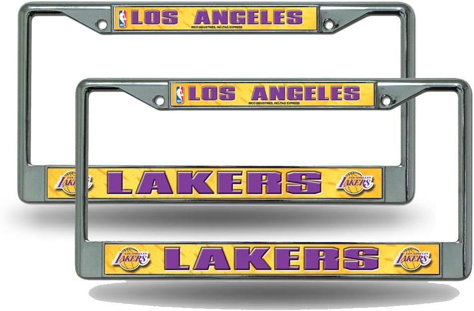 Los Angeles LA Lakers NBA Chrome Metal (2) License Plate Frame Set