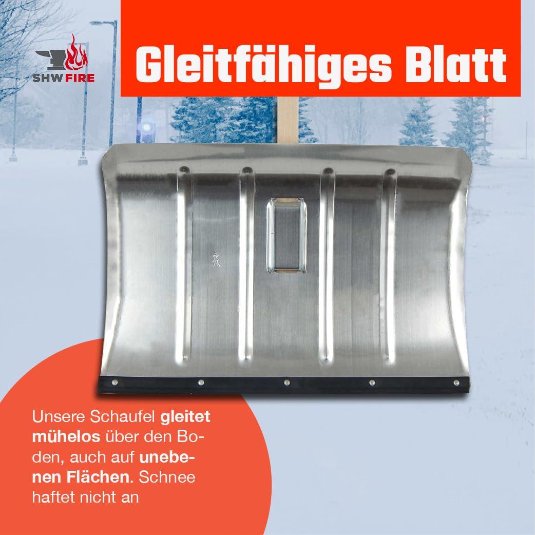 SHW-FIRE Alu-Schneeschieber 50 cm mit Flüsterkante und 150 cm Buchenstiel