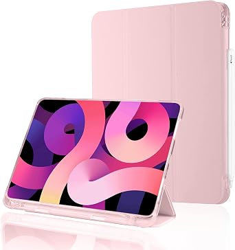 iPad Air 4 10.9 Inch Protective Case 2020, Support Pencil 2nd Charging/Pair Auto Wake/Sleep with Pencil Holder Trifold Stand Protective Covers and Cases for Tablet Computers Pink