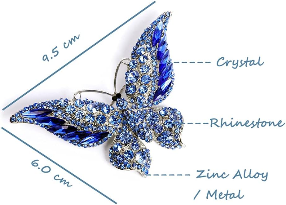Rhinestone Butterfly Brooch Pin for Women Girls Fashion Exquisite Big Blue Crystal Empress Monarch Winged Brooches Lapel Pins Elegant Dress Accessories Wedding Christmas Birthday Jewelry Gift - Image 6