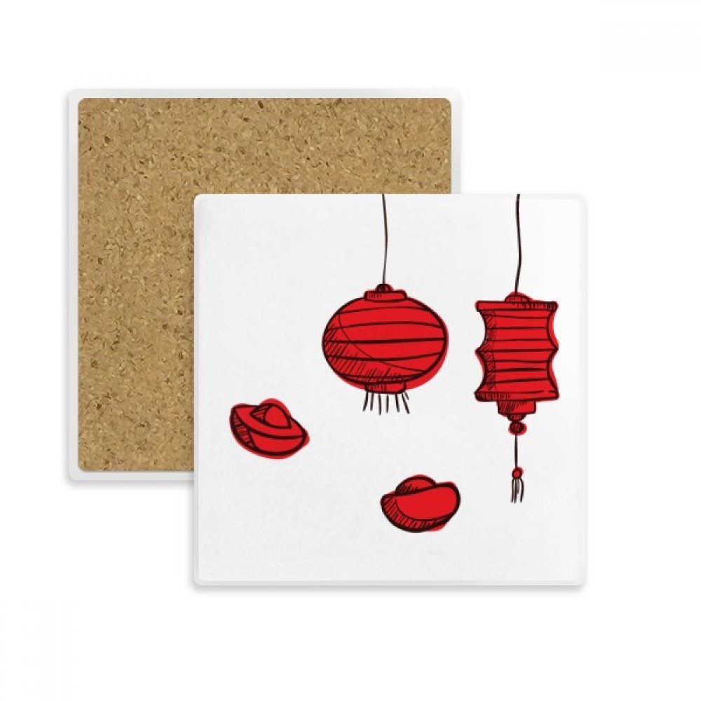 Dessous de verre absorbant en pierre avec motif coq et lanterne rouge chinoise