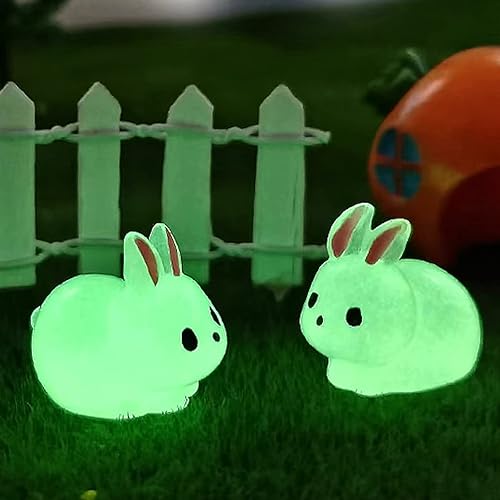 Wnvivi 40 mini figuras luminosas de conejo, diminutas figuras de conejo que brillan en la oscuridad, estatuas en miniatura de conejo de resina para