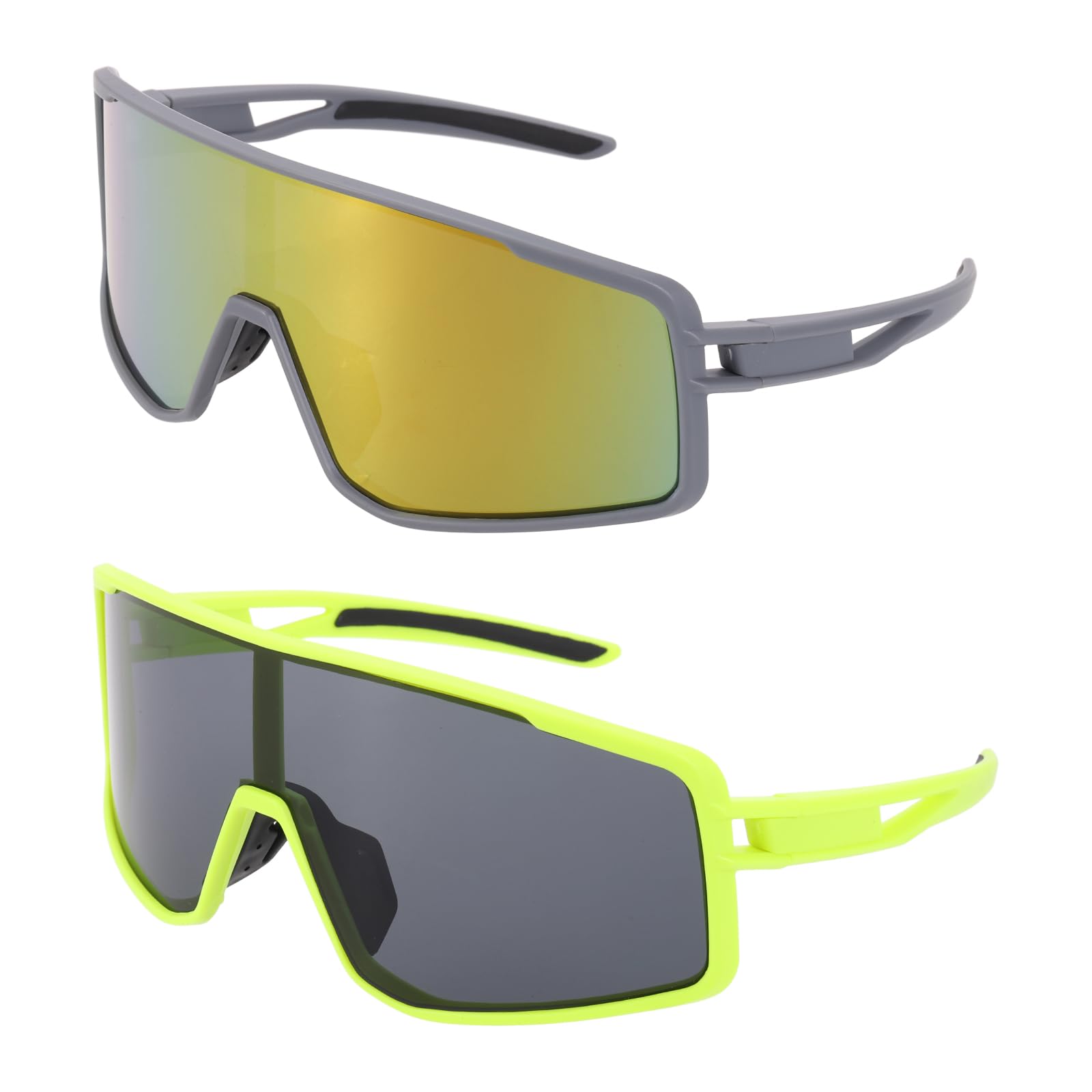 sourcing map 2Pcs Polarized Sports Sunglasses for Men Womens, UV400 Protection Cycling Sunglasses for Night Driving Running Skiing Fishing, Fluorescent Green & Gray Frame Gray & Glare Red โ image 1