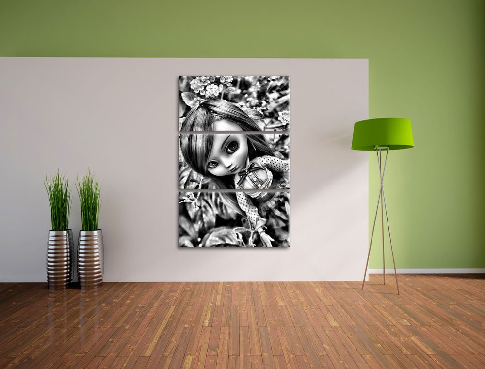 Pixxprint Püppchen Blumen, Leinwandbild 3 Teilig, Gesamtmaß: 120x80cm, Wandbild, Dekoration, fertig gespannt, Kein Poster