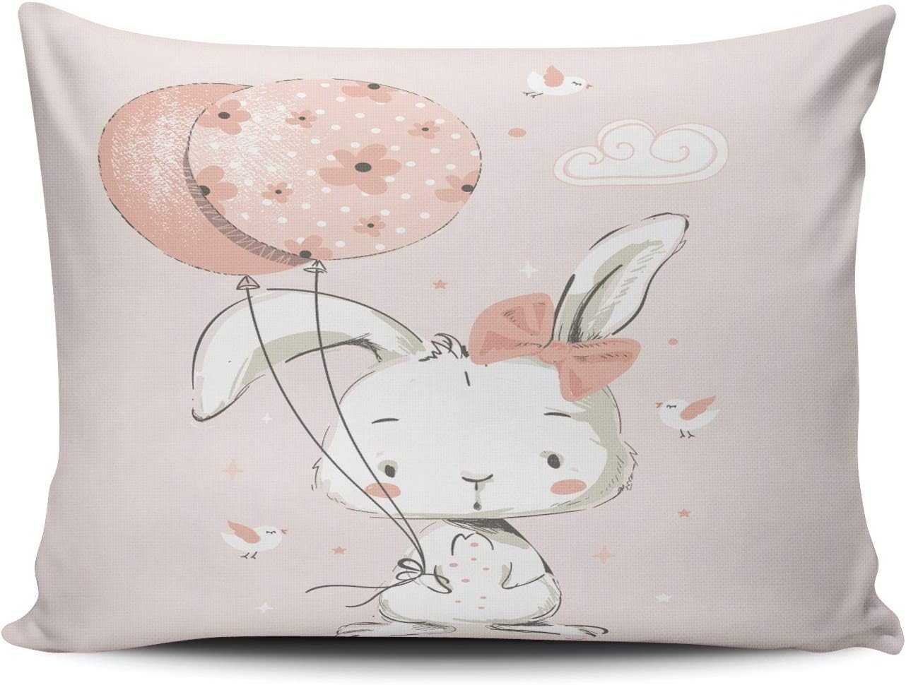 Healbrighting Pillow Cases Cute Cartoon Bunny Girl with Balloon Boho Home Decorative Pillowcase Boudoir 12 x 18 Inch One Side Pattern Throw Pillow Covers