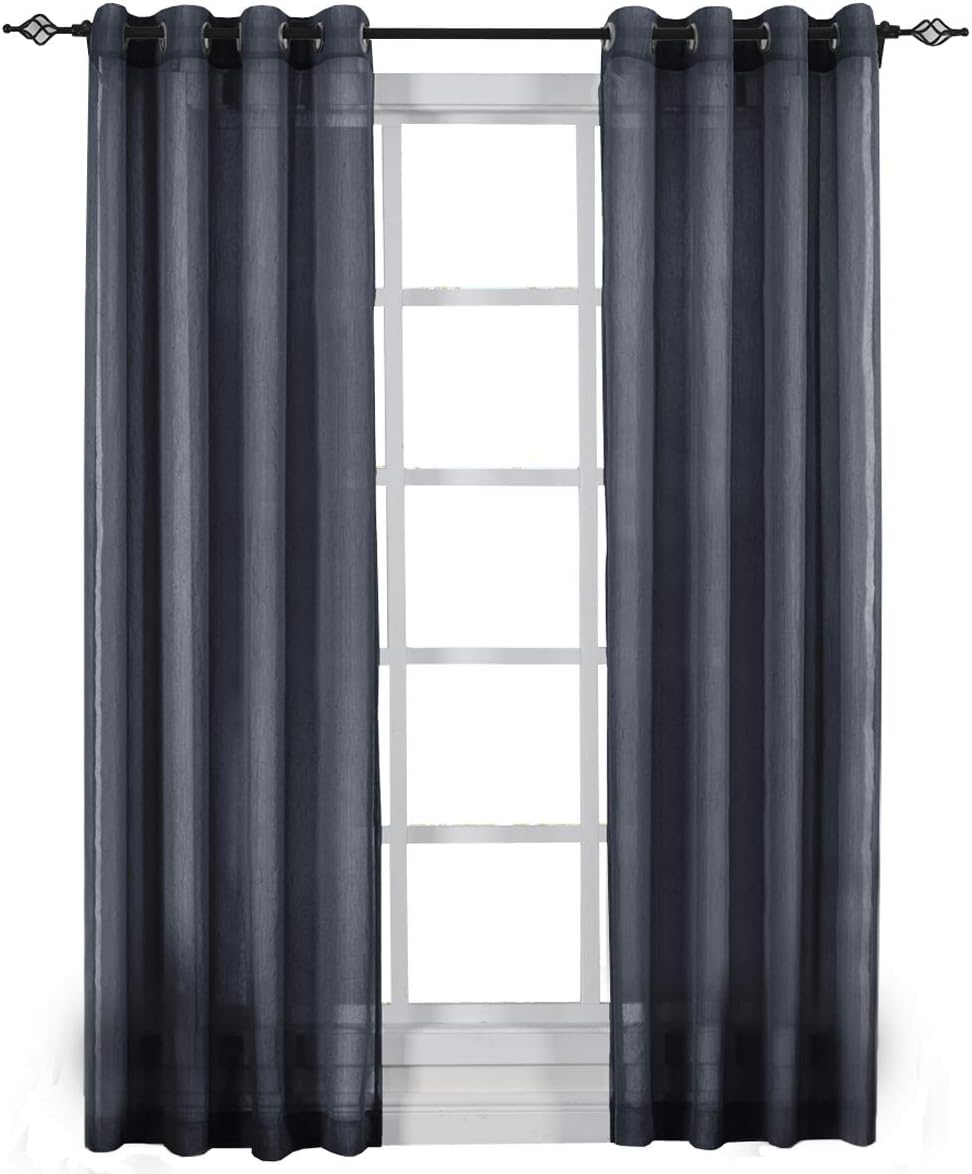 sheetsnthings Solid Abri Grommet, 24-Inch Wide-by-24-Inch Long, 1 Crushed Sheer Waterfall Valance, Black