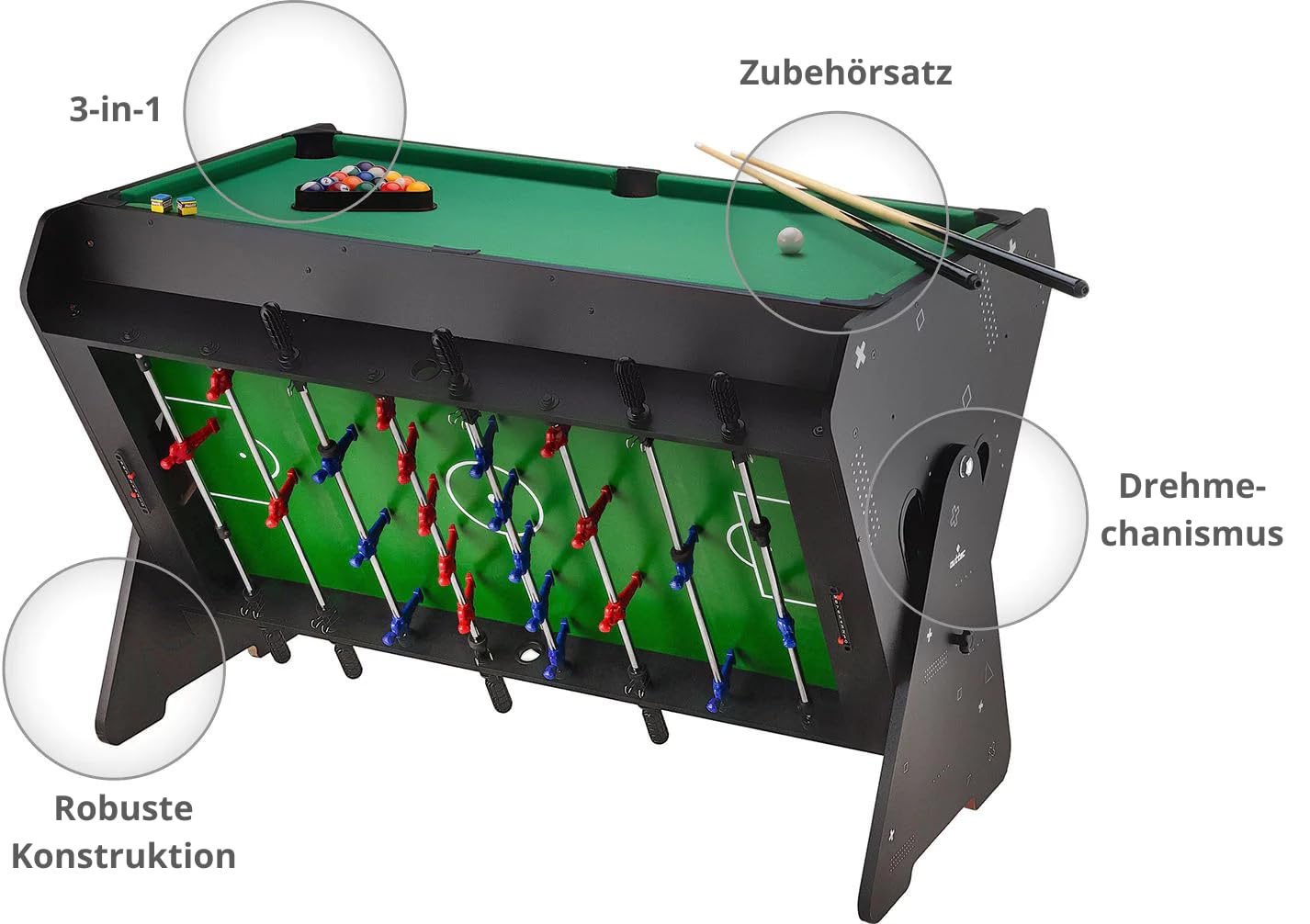 3in1 Spieltisch Kickertisch Tischbillard Airhockey 121x84x85 cm für Kinder und Erwachsene