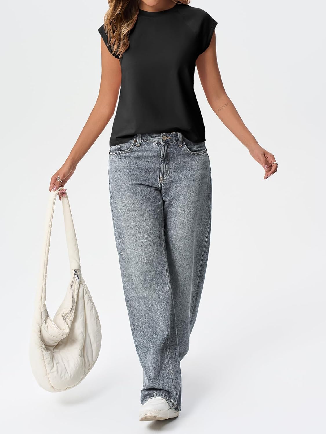 Tankaneo Womens Cap Sleeve Tank Tops Summer Casual Crew Neck Cotton T-Shirts Loose Fit Basic Tee Shirts - Image 7