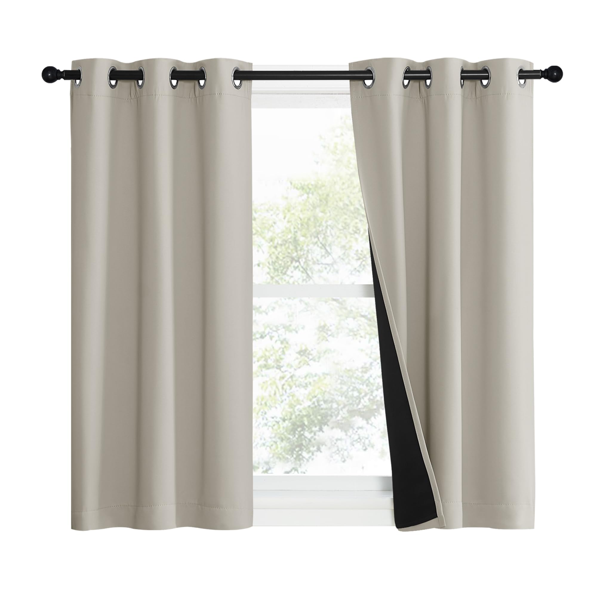 NICETOWN Natural 100% Blackout Lined Curtains, 1 Pair, 37" Width x 40" Length Each Panel, 2 Thick Layers Narrow Wide Window Treatment Panels Thermal Insulated Drapes for Kitchen Small Window