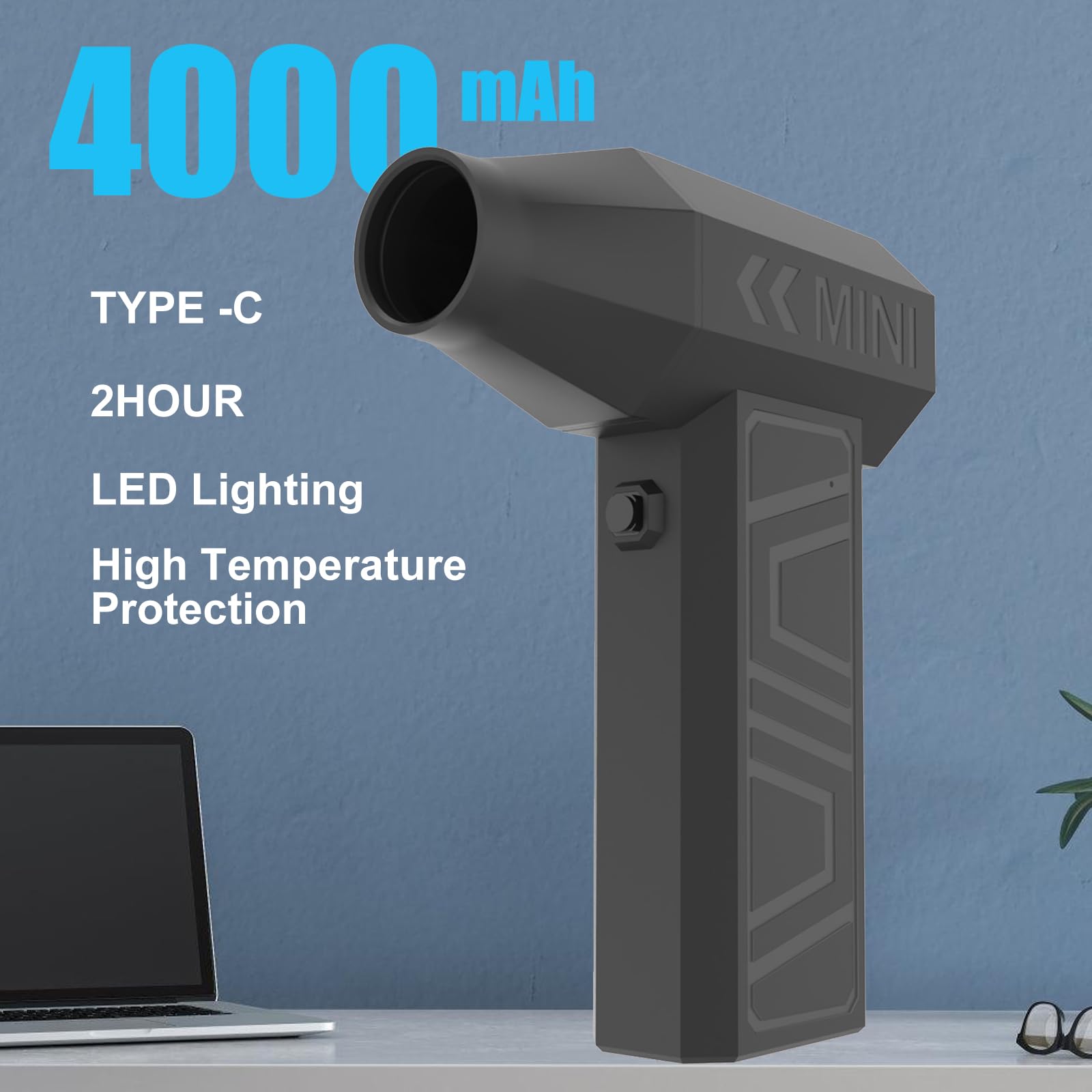 Electric Air Duster, Compressed Air Duster-105000RPM Super Power Cordless Air Duster, Powerful Rechargeable Durable Air Blower with 4-Gear Dust Blower for Computer, Keyboard, Outdoor, House and Car