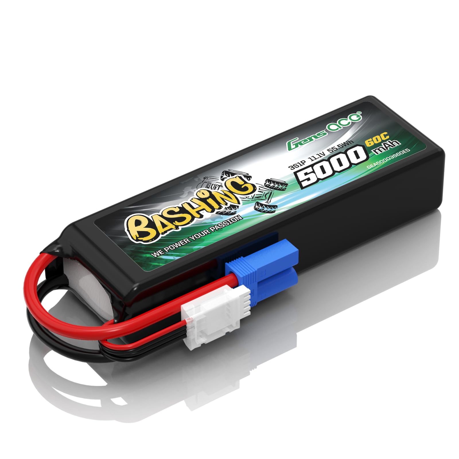 Gens Ace 3S 5000mAh LiPo Akku 11.1V 60C mit EC5 Stecker Bashing Batterie für RC Auto, RC Flugzeug, RC Hubschrauber, RC Hobby