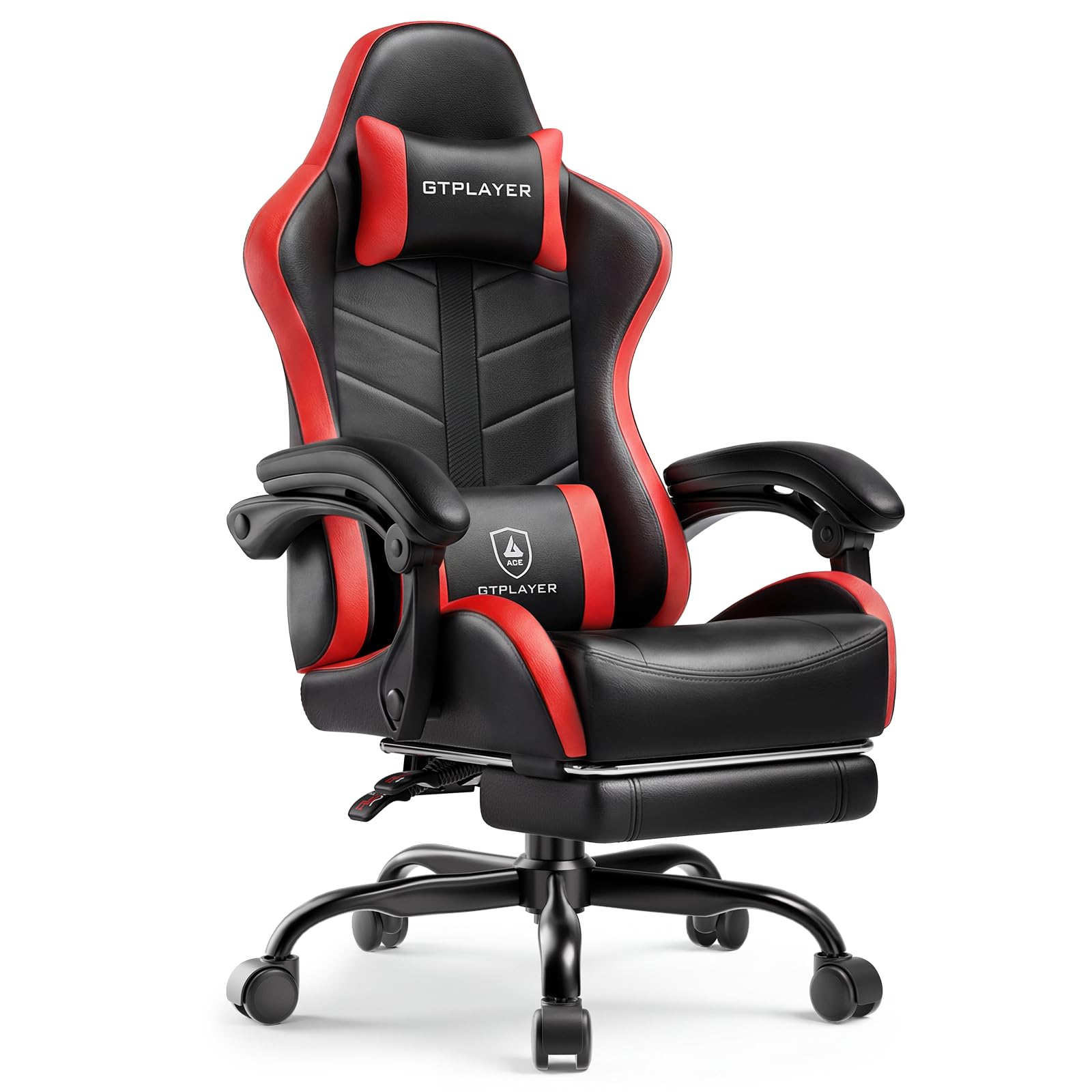 GTPLAYER Gaming Chair for Adults, Ergonomic Computer Gaming Chair with Footrest, Height Adjustable, 90-155° Recline & Removable Headrest Lumbar