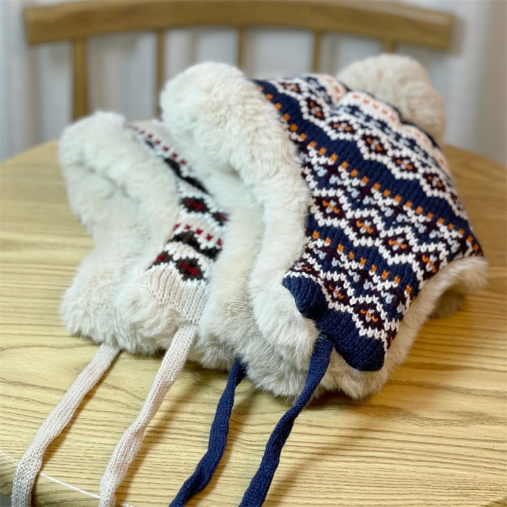 Czapki dla kobiet kobiety zimowa czapka beanie gruba podszewka ciepła klapka na uszy czapka traperska pompon żakardowa dzianinowa na zewnątrz narciarska czapka śnieżna