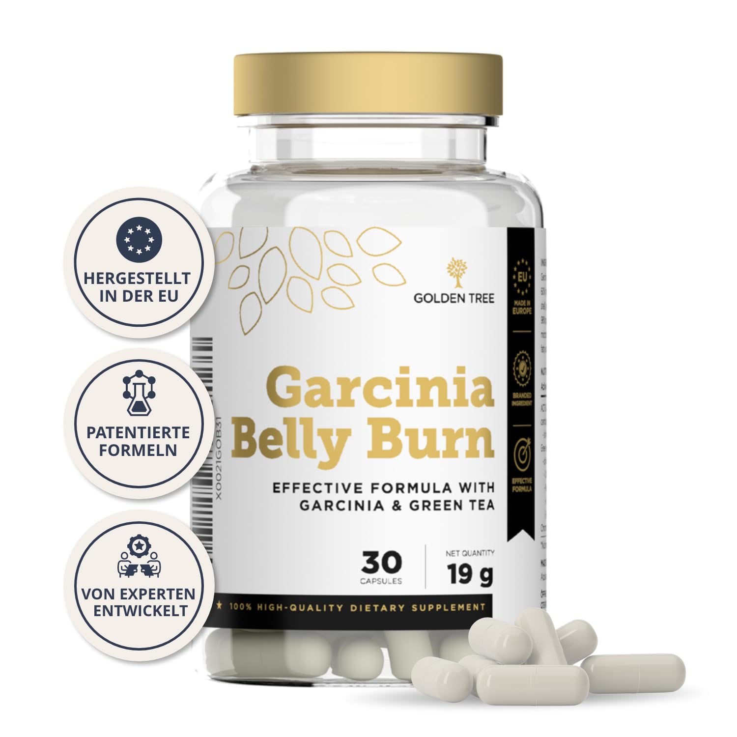 Golden Tree Garcinia Belly Burn – Garcinia Cambogia Kapseln mit ACTIGAR® DC60, Chrom & Grüntee Extrakt – hergestellt in der EU, 60 pflanzliche Kapseln