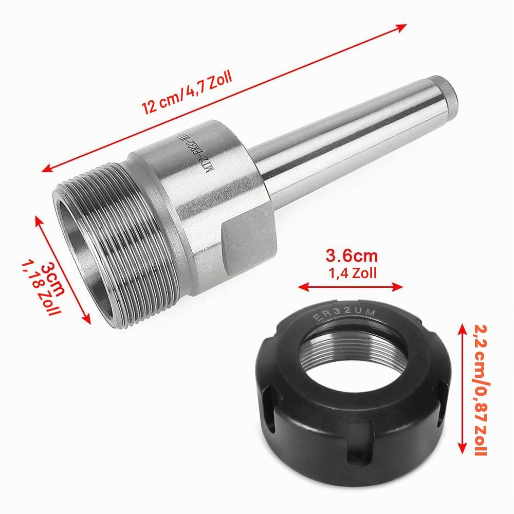 ER32 Spannzangenfutter mit MT2 Schaft ER32 M10 Motorverlängerungsstange, Yofuly 19-tlg. ER32-Spannzangenfutter von 2 mm bis 20 mm für CNC-Graviermaschinen oder Fräswerkzeuge