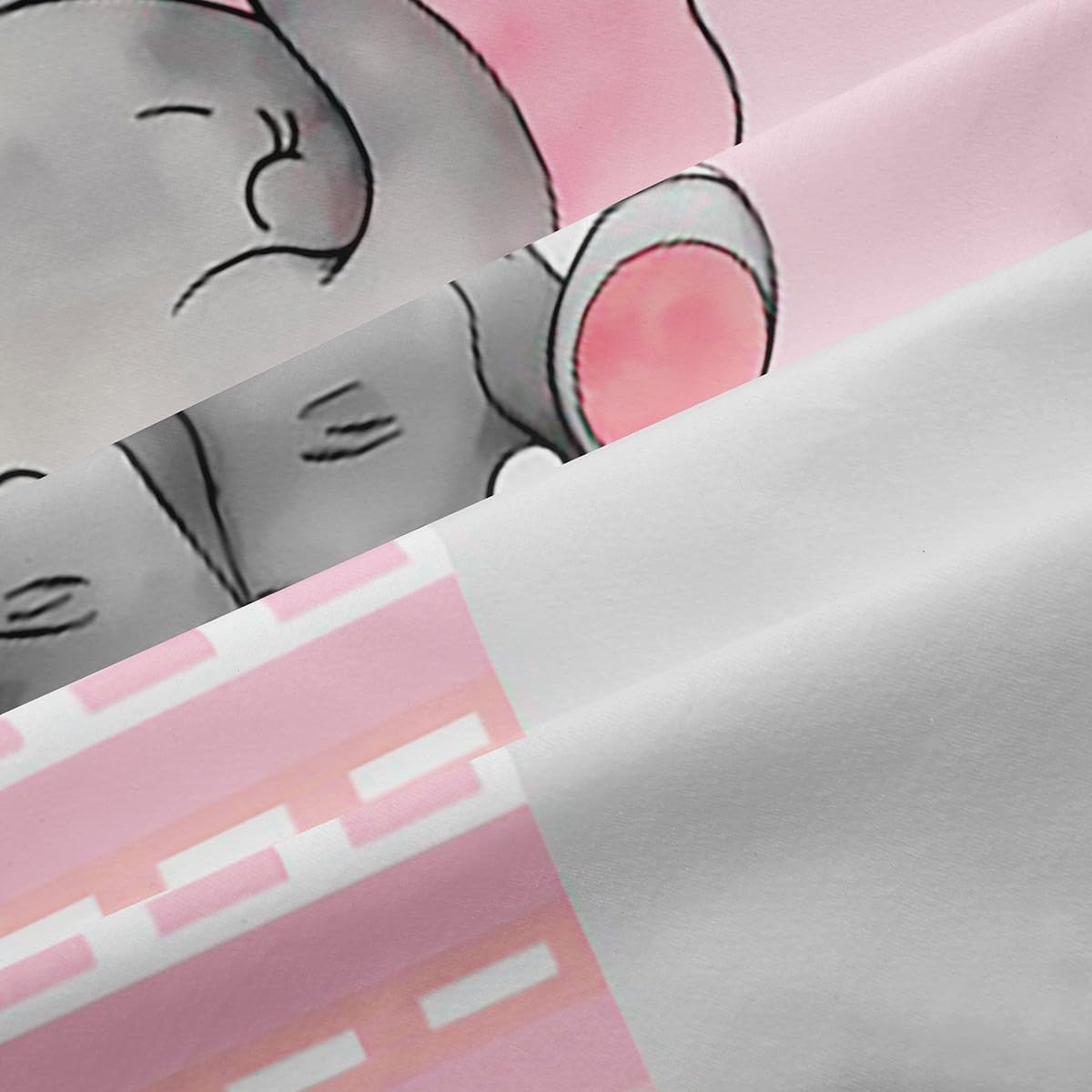Girly Cute Elephant Curtain for Bedroom,Pink Gray Plaid Geometric Window Curtain for Girls Teens,Cartoon Animals Stripes Dots Decor Microfiber Window Treatment, 42Wx84L inch