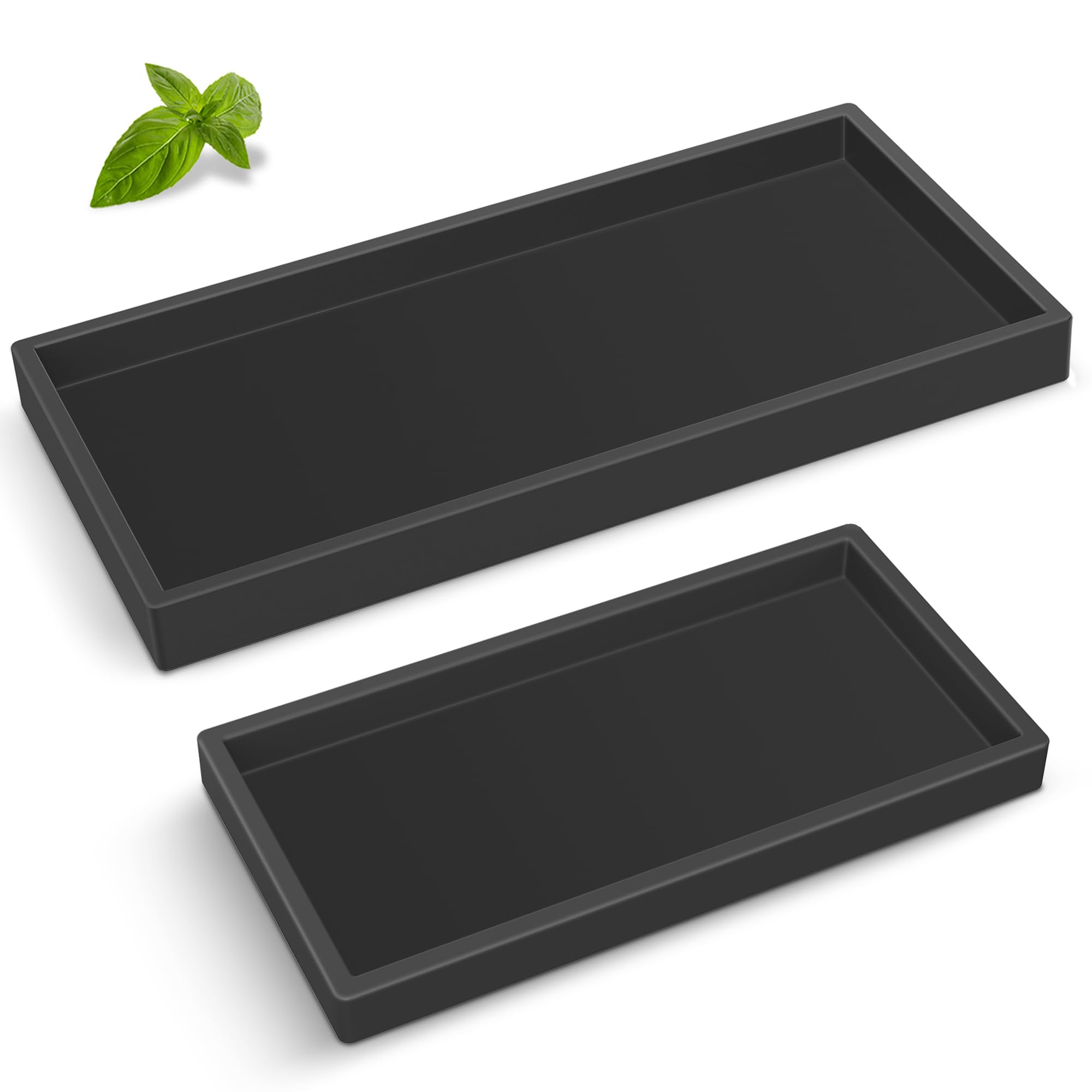 ALDNMBR Durable Silicone Vanity Tray, 40% Thickened Shatterproof Rectangle Tray, Waterproof Heat Resistant Countertop Organizer, Multi-color Storage Caddy Black 7.8 x 3.9 x 0.8 + 10.6 x 5.1 x 0.8