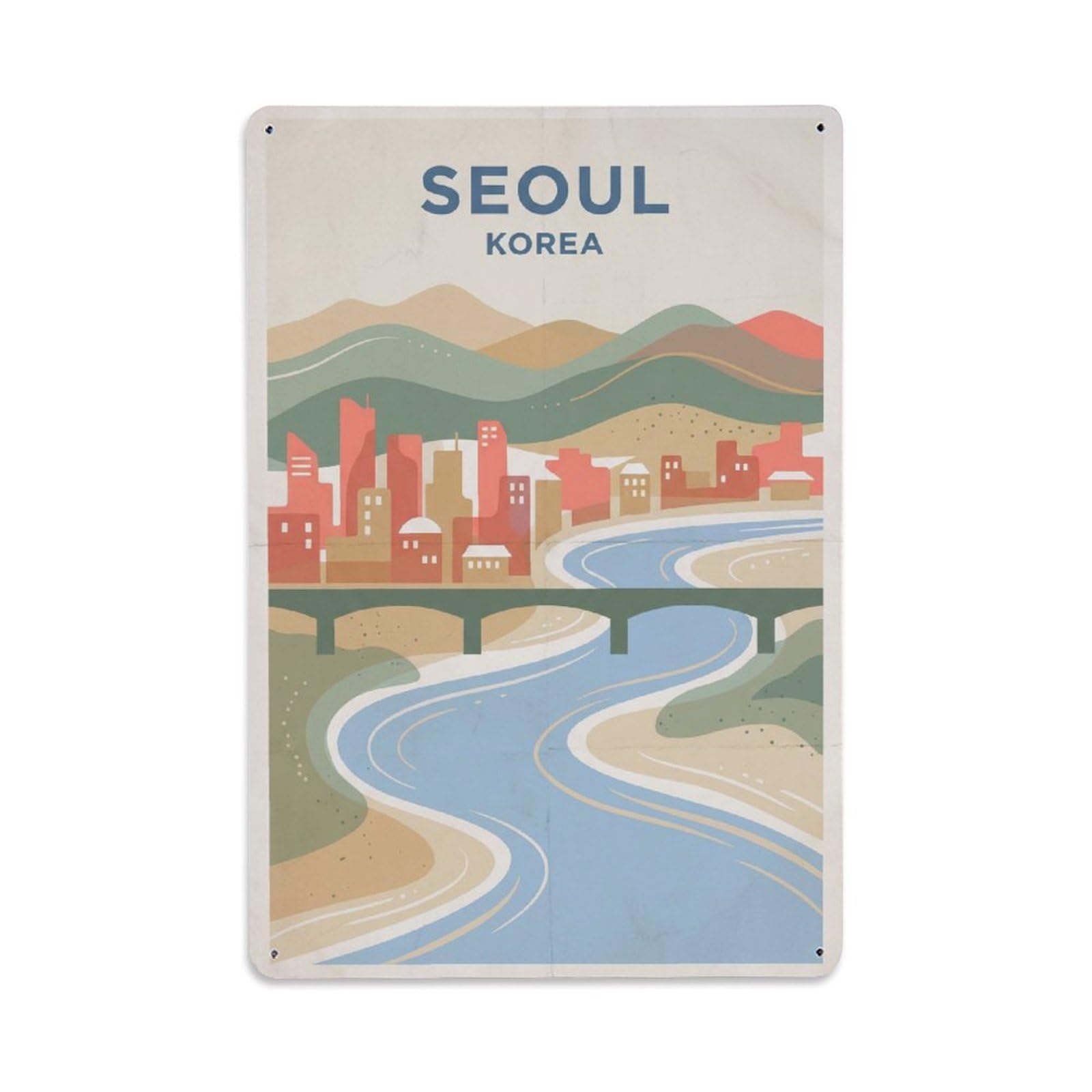 Metal Tin Sign Vintage Travel Seoul Korea River