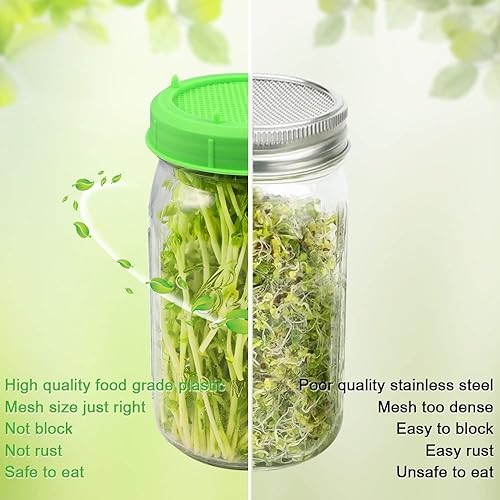 Vista 3 de Paquete de 12 tapas de brote de plástico para frascos Mason de boca ancha de 3.386 in, tapa coladora para tarros de conserva, apto para cultivar