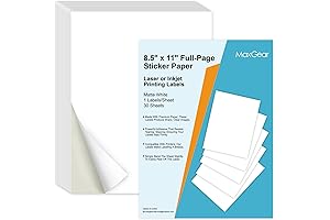 MaxGear Full-Page Sticker Paper Premium Quality for Printer and Shipping Label Creation