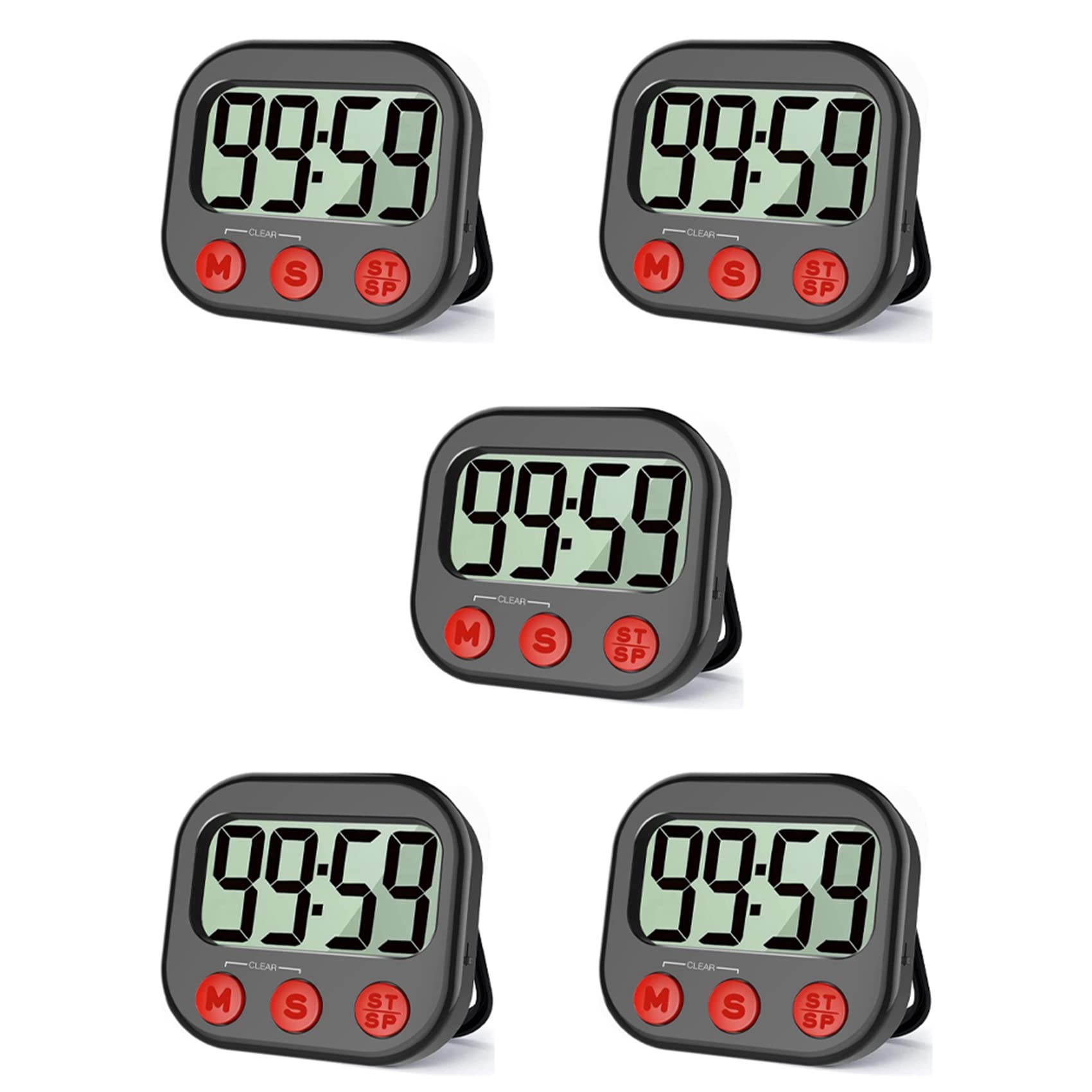 Jnchdghwa 5X Kitchen Timer, Digital Visual Timer Magnetic Clock Stopwatch Countdown Timer, Large LCD Screen Display for Cooking