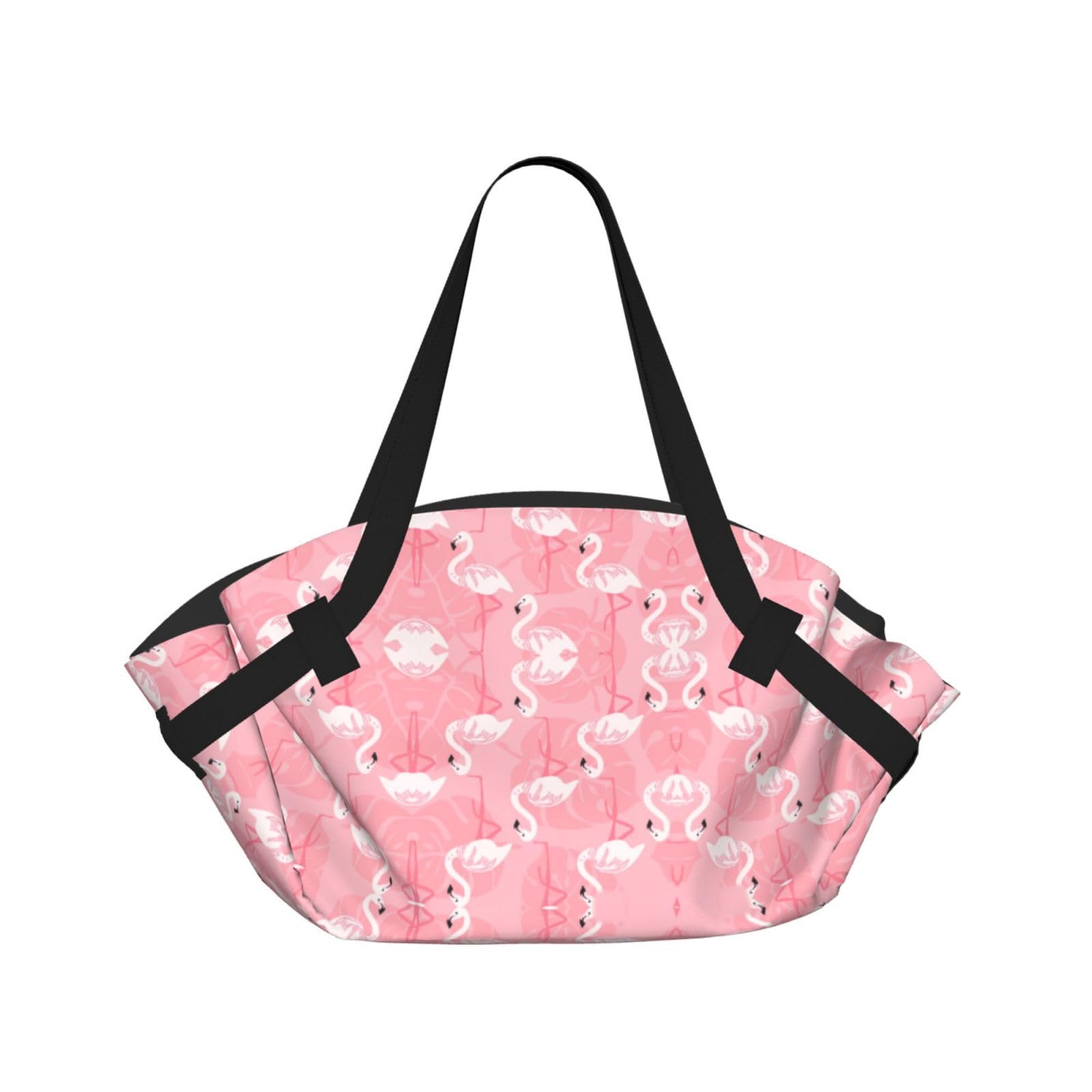 WYCZHY Summer Flamingo Palm Leaves Printed Foldable Round Picnic Blanket Converts to Carry Bag, 37in Mat for Camping Date Night