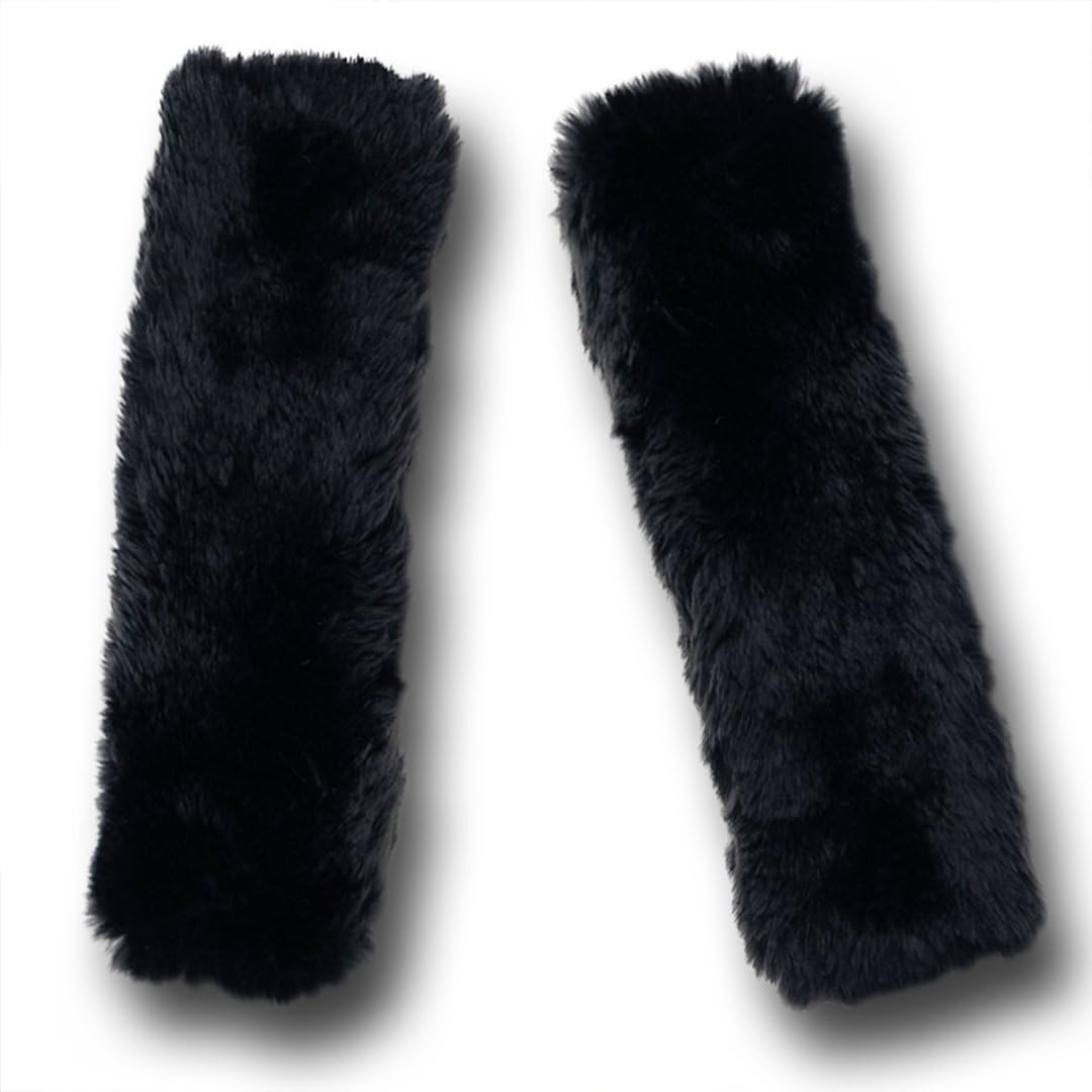 Soft Faux Sheepskin Seat Belt Shoulder Pad- HLZDH Two Pack Plush Car Seat Belt Shoulder Pads Cover- A Must Have for All Car Owners for a More Comfortable Driving (red) (Black)