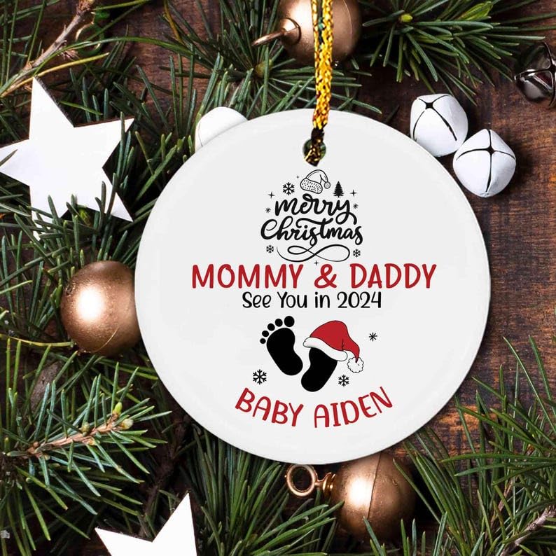 Personalized Baby Announcement Keepsake Gift, Mommy and Daddy to Be Christmas Ornament, See You in 2024 Pregnancy Announcement, Custom Name for Expecting Parents, Mom Gift