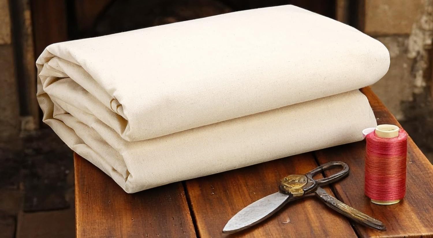 MDS Pack of 5 Yards, 100% Cotton Muslin Fabric 48” Inch Wide, Natural Unbleached Medium Weight Fabric Linen Textile for Backing Material Quilting Sewing Draping Apparel Cloths Craft DIY Multipurpose