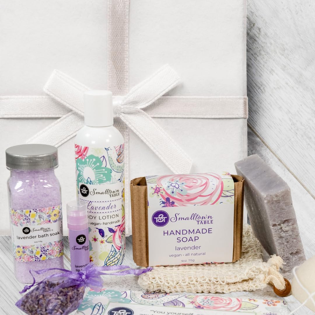 Relaxing Lavender Spa Box for Her - Self Care Relaxation Gifts, Spa Kit, Christms Gifts for Her, Handmade Soap, Organic Gifts for Women