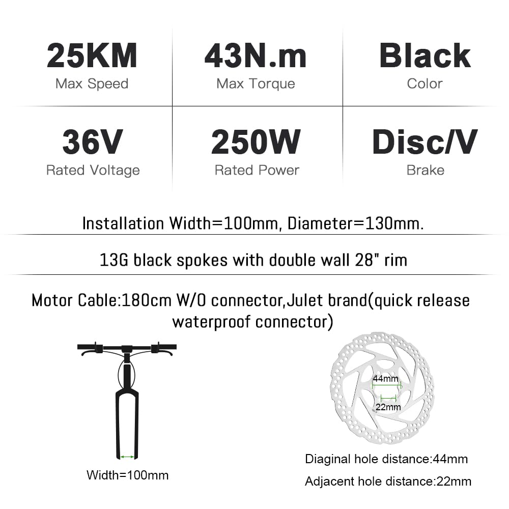 YOSE POWER Ebike Kit 36V250W 28 "kit de Conversion de moyeu pour vélo électrique Avant avec Batterie Hailong 36V 18Ah DIY e-Bike LCD