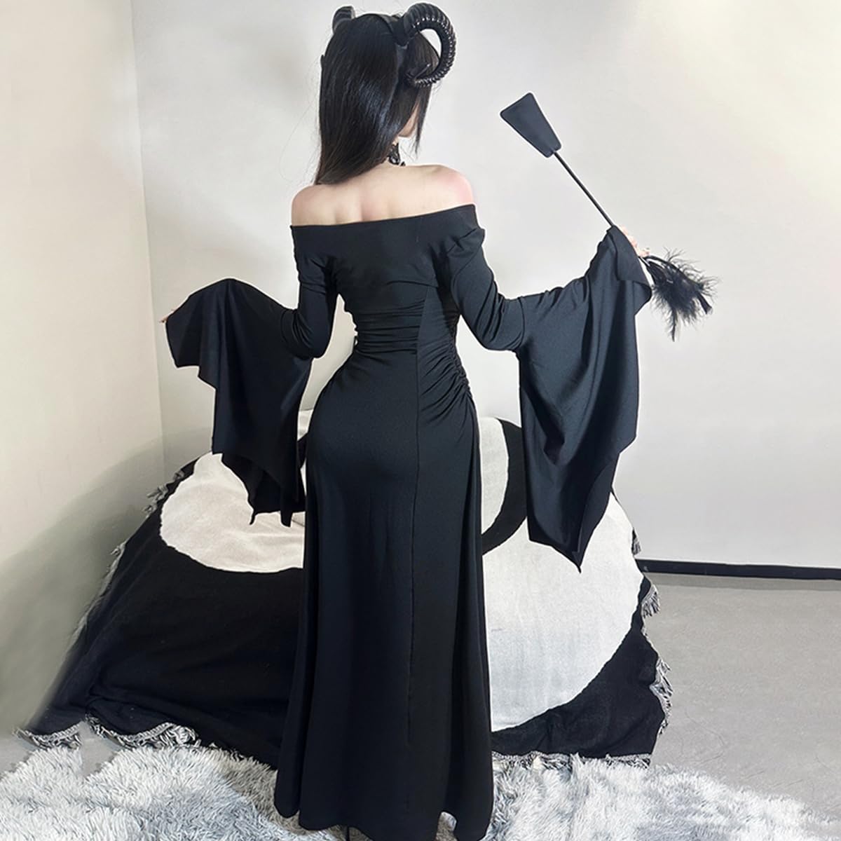 Robe gothique pour femme avec manches papillon - Costume d'Halloween médiéval vampire pirate cosplay sorcière