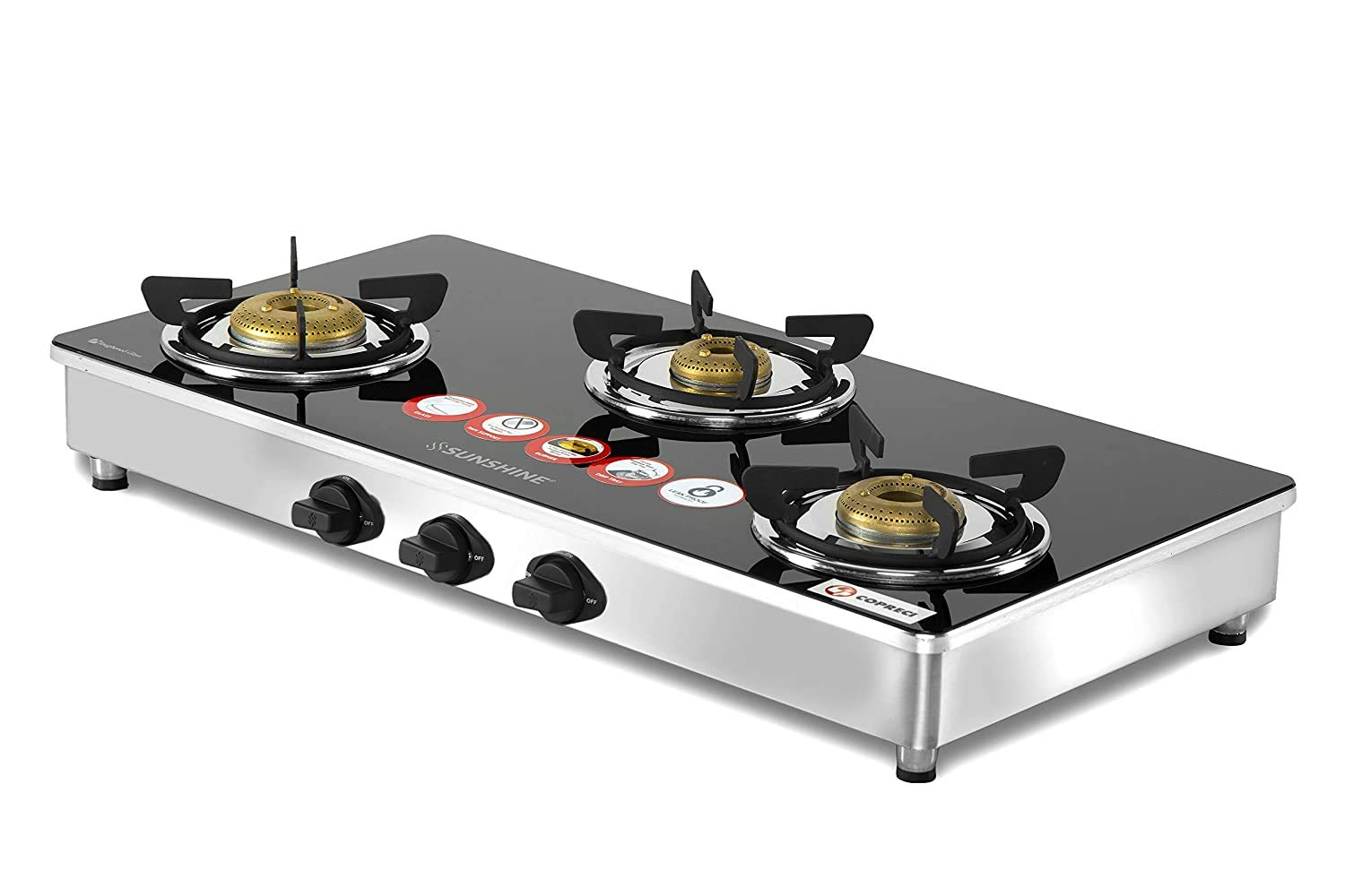 sunshine trendo 3 burner toughened glass gas stove